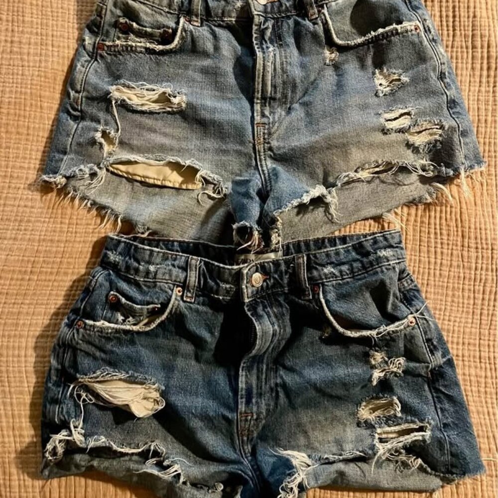 Zara High Waisted Distressed Denim Shorts Bundle | Size 6